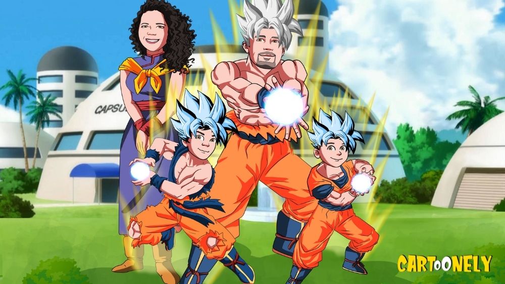 Dessin de famille dans le style Dragon ball