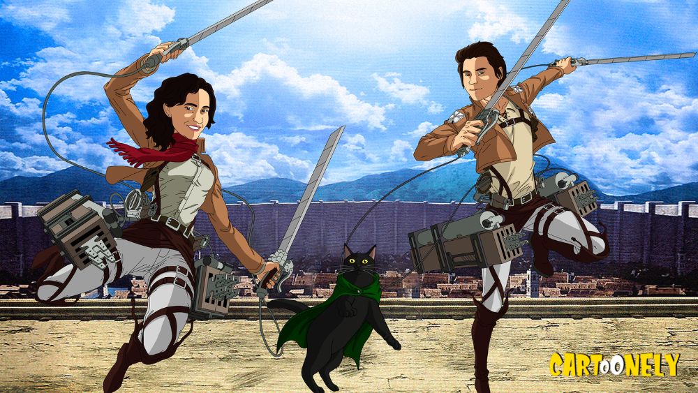 custom couple portrait attack on titan style